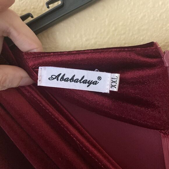 Ababalaya Crushed Velvet Maroon Red Slit Maxi Dress‎ XXL Dark Romantic - Picture 3 of 14